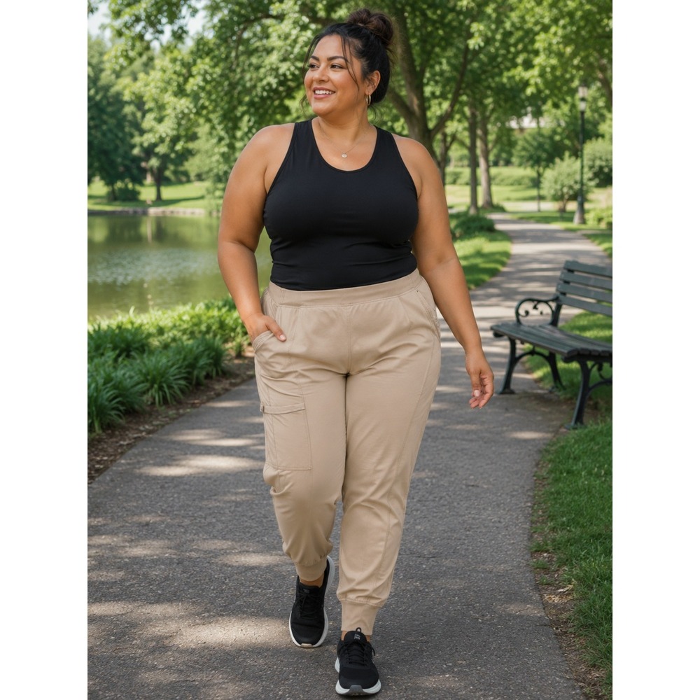 FIGS Zamami Jogger Scrub Pants Khaki Tan Women 2XL CK110A Cargo Pockets Zippers